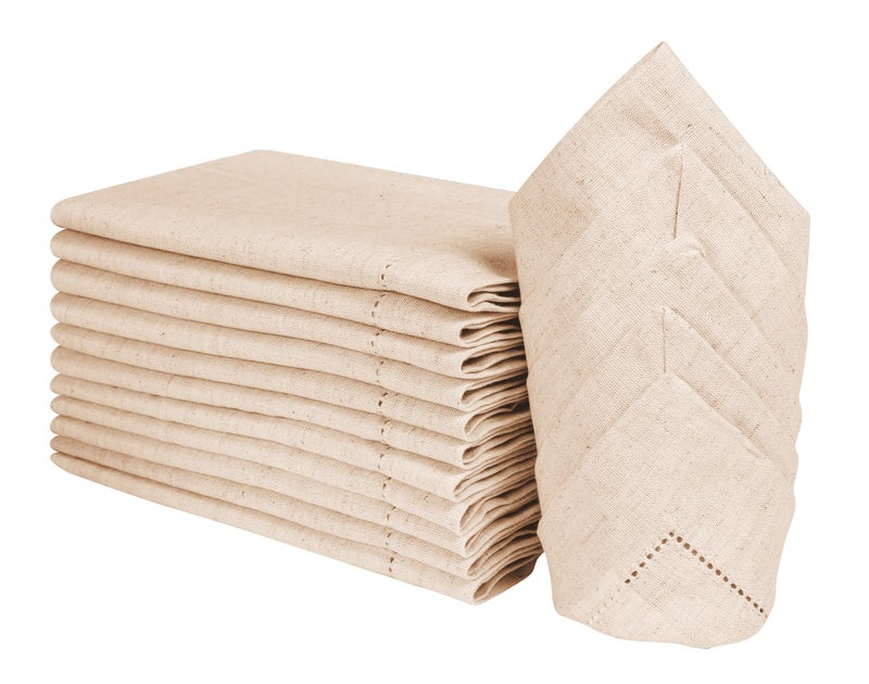 Light & Pro Lightnpro Flax Linen Napkins Set of 12 - Hemstitched Dinner Cloth Napkins, Washable and Reusable Natural Flax Napkins for Dining, Parties, Weddings, Holiday & Everyday Use - 18x18 Inch Natural Color - Image 5